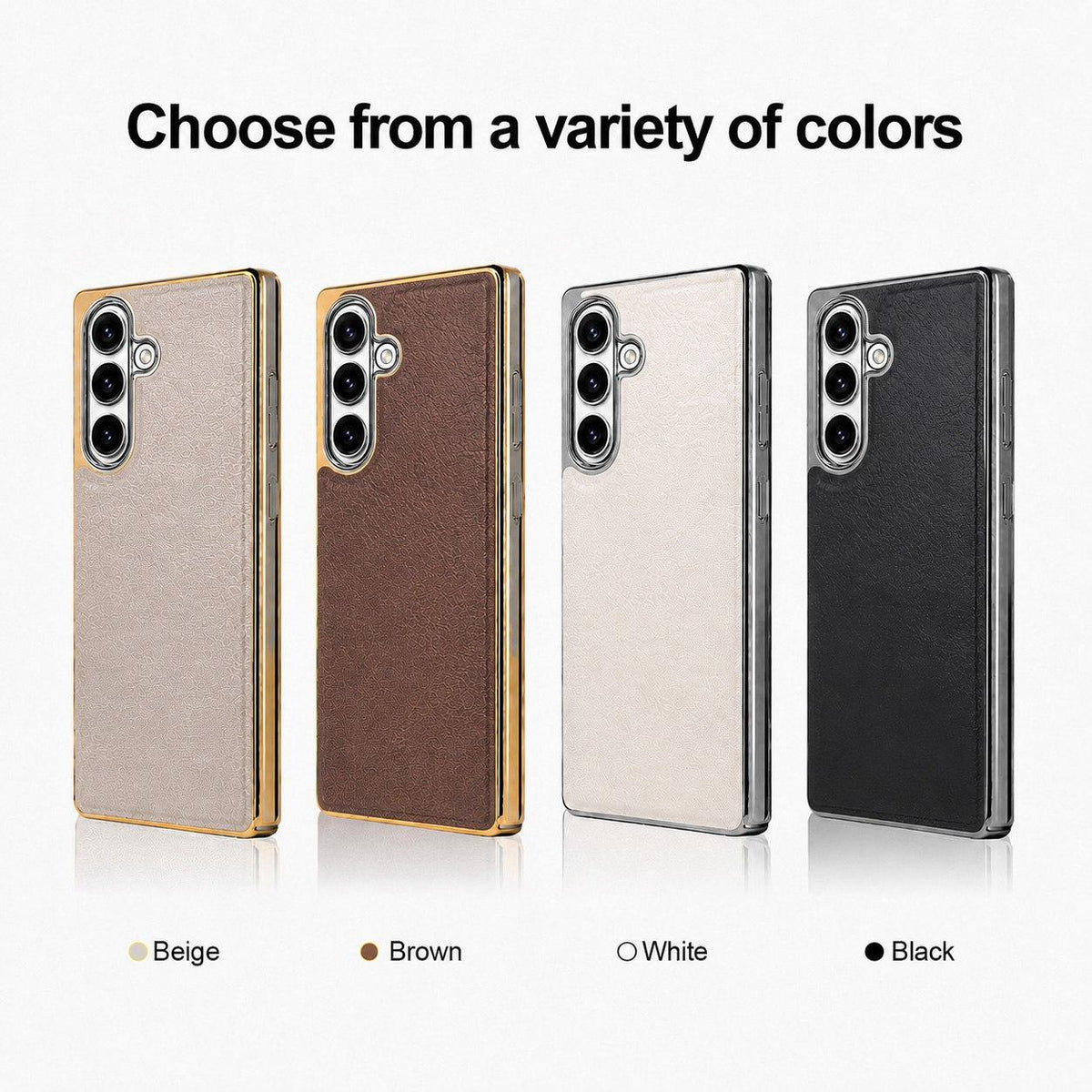 For Galaxy S25 5G Cowhide Texture Electroplated Frame PC + Vegan Leather Phone Case - White - EDA009689908B