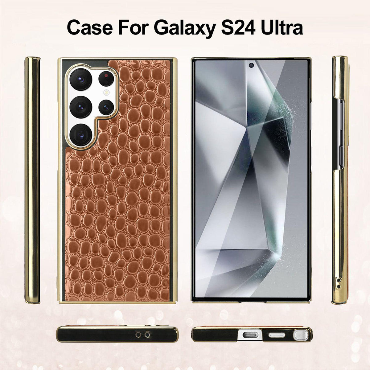 For Galaxy S24 Ultra 5G Pearl Crocodile Texture Electroplated Frame PC + Vegan Leather Phone Case - Red - EDA009690003D