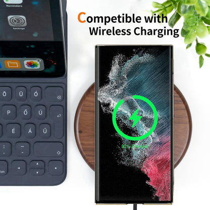 For Galaxy S22 Ultra 5G Pearl Crocodile Texture Electroplated Frame PC + Vegan Leather Phone Case - Dark Brown - EDA009690007A
