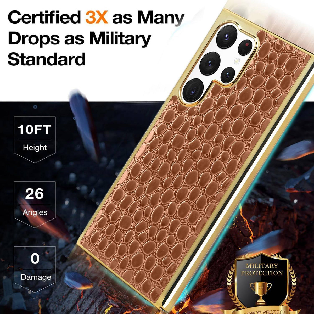 For Galaxy S22 Ultra 5G Pearl Crocodile Texture Electroplated Frame PC + Vegan Leather Phone Case - Red - EDA009690007D