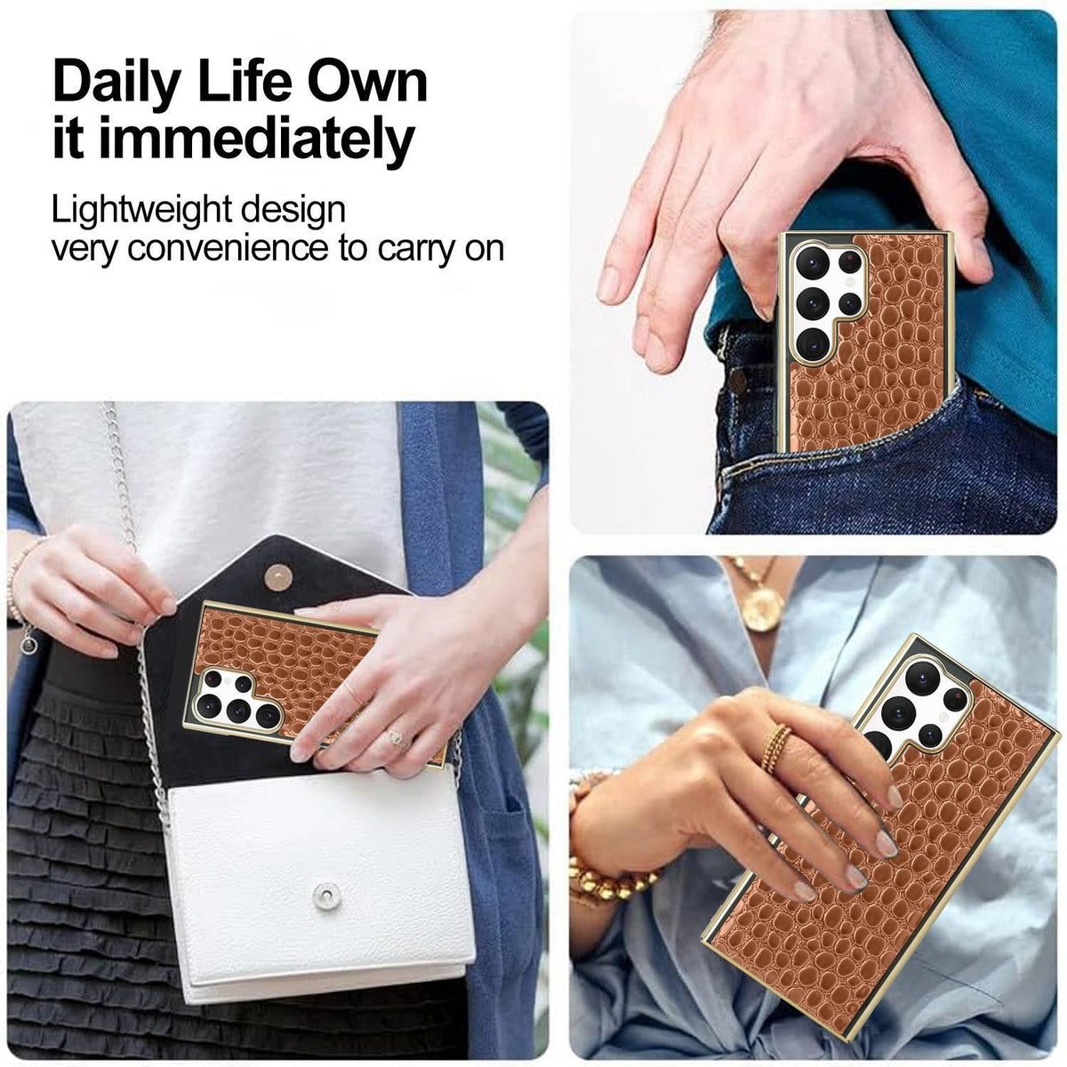 For Galaxy S22 Ultra 5G Pearl Crocodile Texture Electroplated Frame PC + Vegan Leather Phone Case - Gray - EDA009690007F