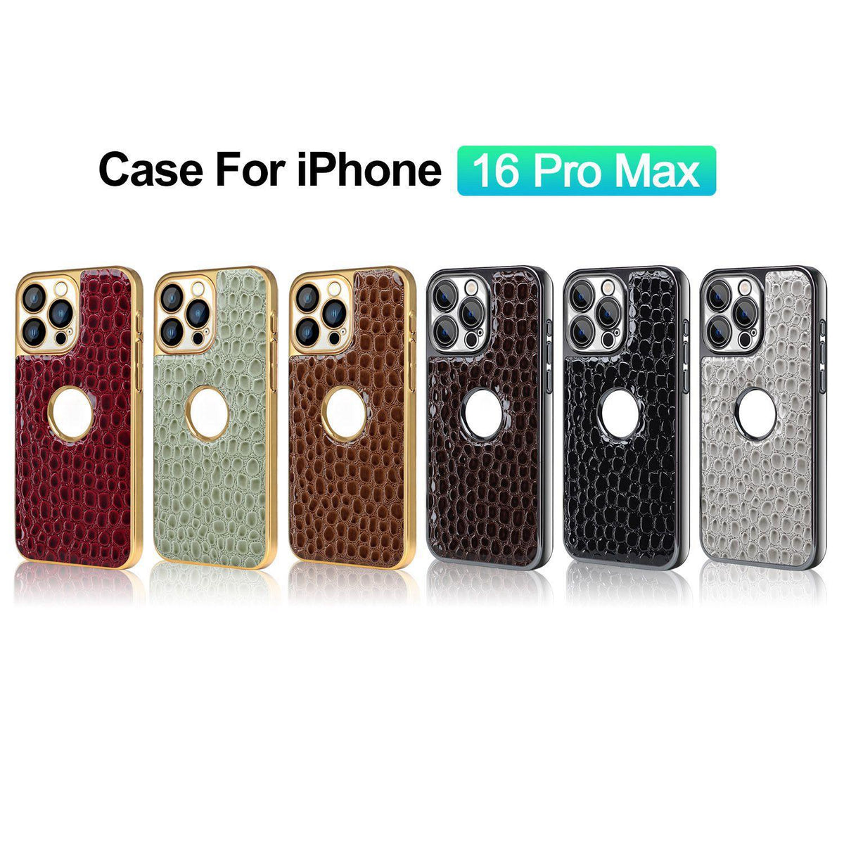 For iPhone 16 Pro Max Pearl Crocodile Texture Electroplated Frame PC + Vegan Leather Phone Case - Dark Brown - EDA009690101B