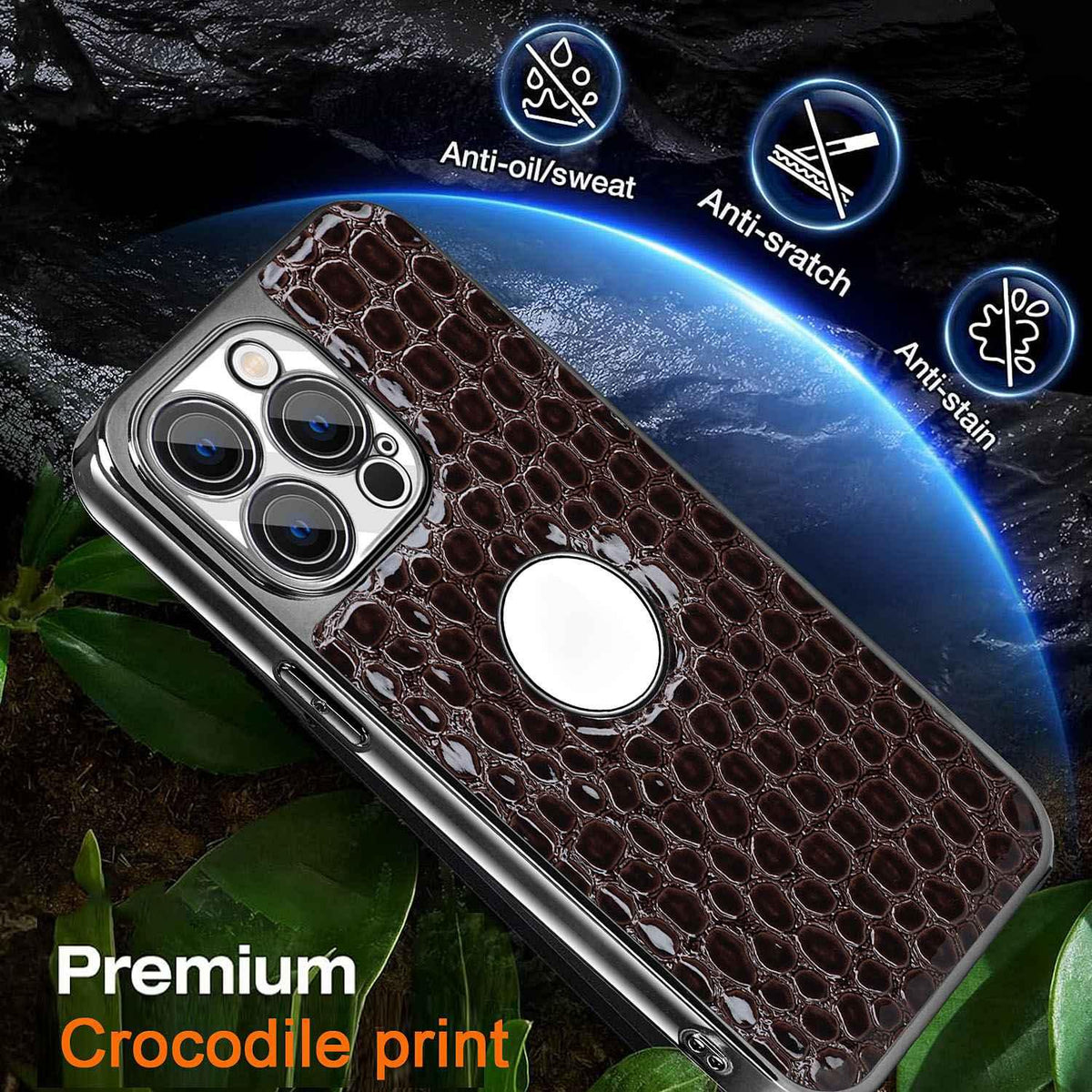 For iPhone 16 Pro Pearl Crocodile Texture Electroplated Frame PC + Vegan Leather Phone Case - Green - EDA009690102D
