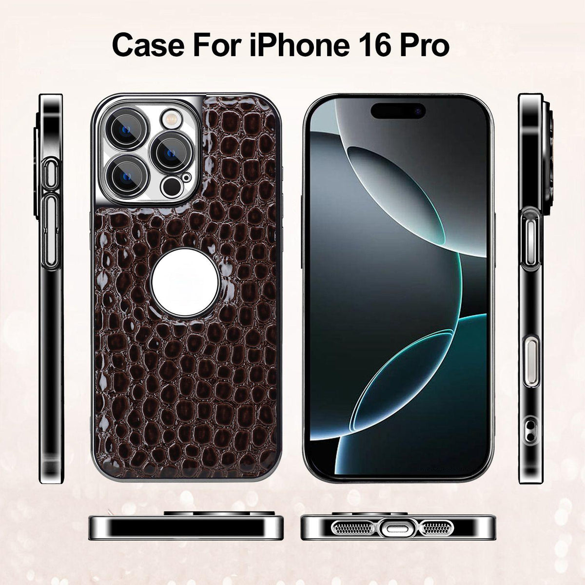 For iPhone 16 Pro Pearl Crocodile Texture Electroplated Frame PC + Vegan Leather Phone Case - Red - EDA009690102F