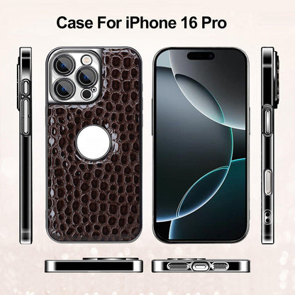For iPhone 16 Pro Pearl Crocodile Texture Electroplated Frame PC + Vegan Leather Phone Case - Red - EDA009690102F