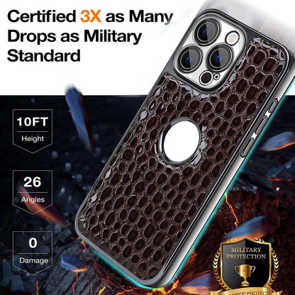 For iPhone 16 Pro Pearl Crocodile Texture Electroplated Frame PC + Vegan Leather Phone Case - Red - EDA009690102F