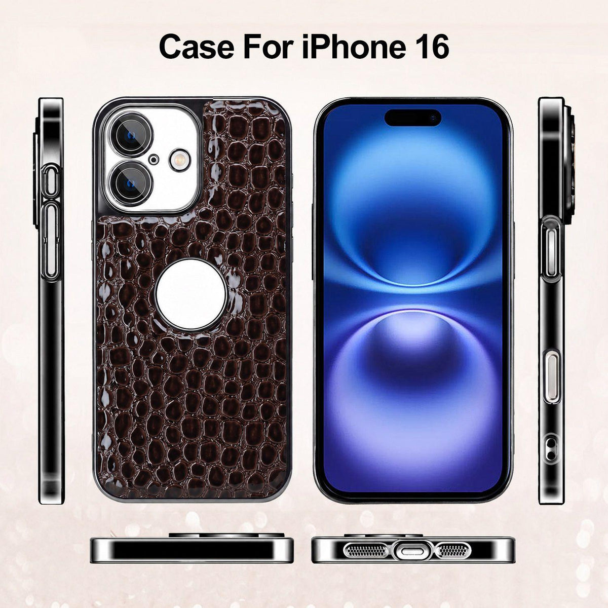 For iPhone 16 Pearl Crocodile Texture Electroplated Frame PC + Vegan Leather Phone Case - Green - EDA009690104D