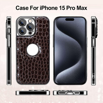 For iPhone 15 Pro Max Pearl Crocodile Texture Electroplated Frame PC + Vegan Leather Phone Case - Red - EDA009690105F