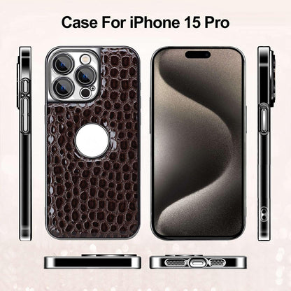 For iPhone 15 Pro Pearl Crocodile Texture Electroplated Frame PC + Vegan Leather Phone Case - Green - EDA009690106D