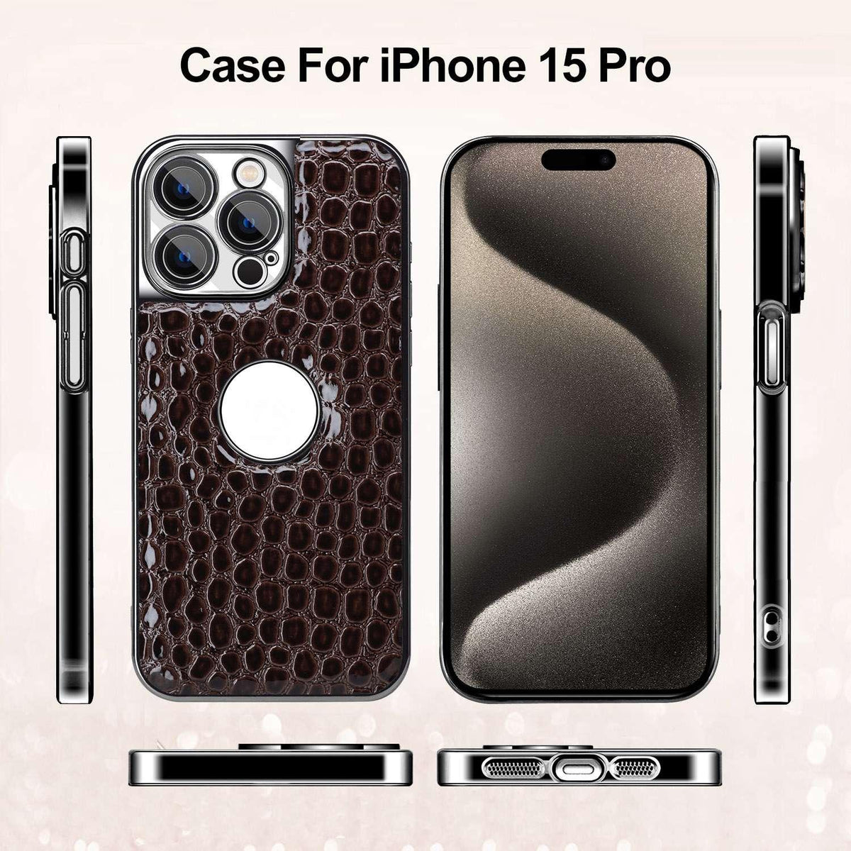 For iPhone 15 Pro Pearl Crocodile Texture Electroplated Frame PC + Vegan Leather Phone Case - Red - EDA009690106F