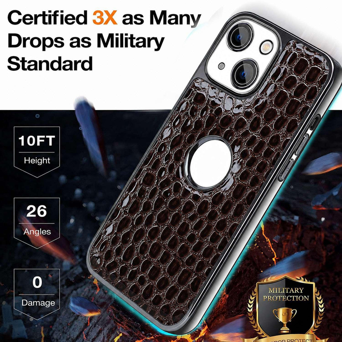 For iPhone 14 Plus Pearl Crocodile Texture Electroplated Frame PC + Vegan Leather Phone Case - Black - EDA009690109C