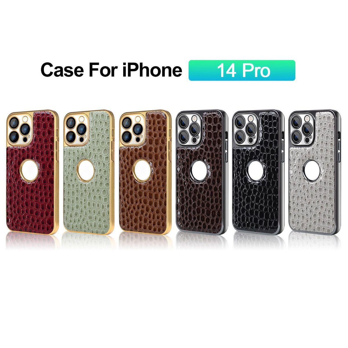 For iPhone 14 Pro Pearl Crocodile Texture Electroplated Frame PC + Vegan Leather Phone Case - Red - EDA009690111F