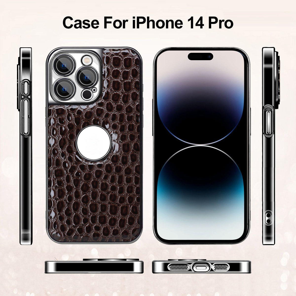 For iPhone 14 Pro Pearl Crocodile Texture Electroplated Frame PC + Vegan Leather Phone Case - Red - EDA009690111F
