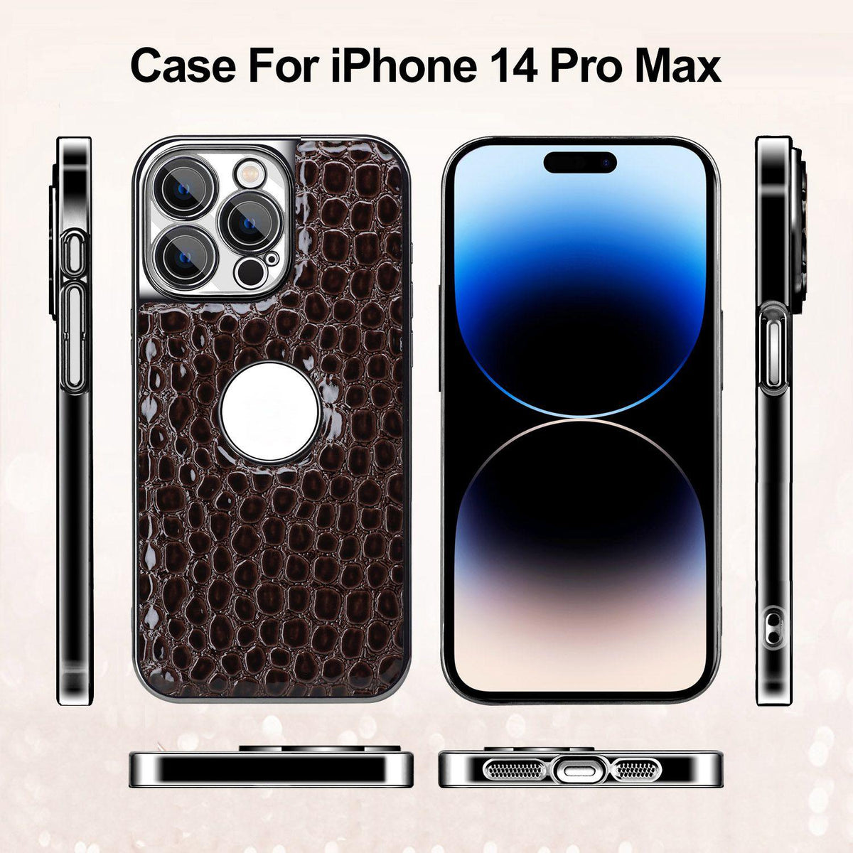 For iPhone 14 Pro Max Pearl Crocodile Texture Electroplated Frame PC + Vegan Leather Phone Case - Red - EDA009690112F