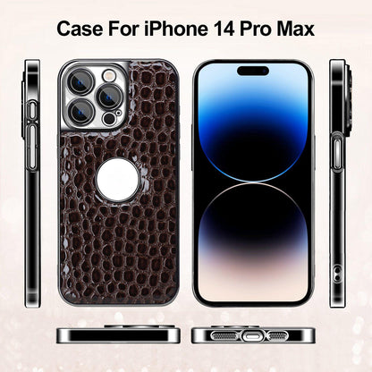 For iPhone 14 Pro Max Pearl Crocodile Texture Electroplated Frame PC + Vegan Leather Phone Case - Red - EDA009690112F