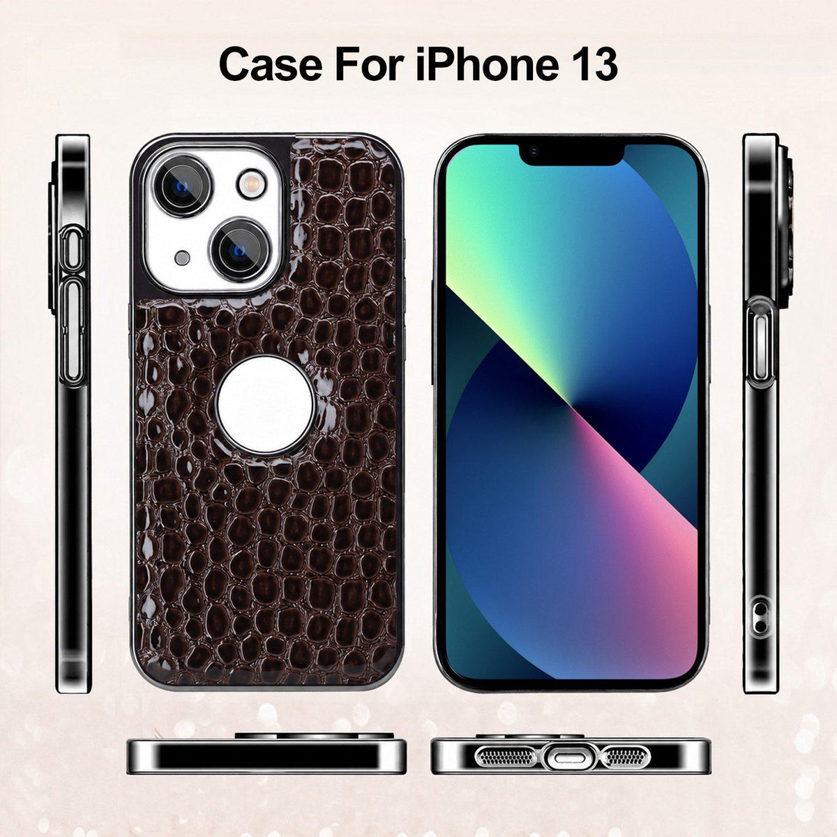 For iPhone 13 Pearl Crocodile Texture Electroplated Frame PC + Vegan Leather Phone Case - Red - EDA009690115F