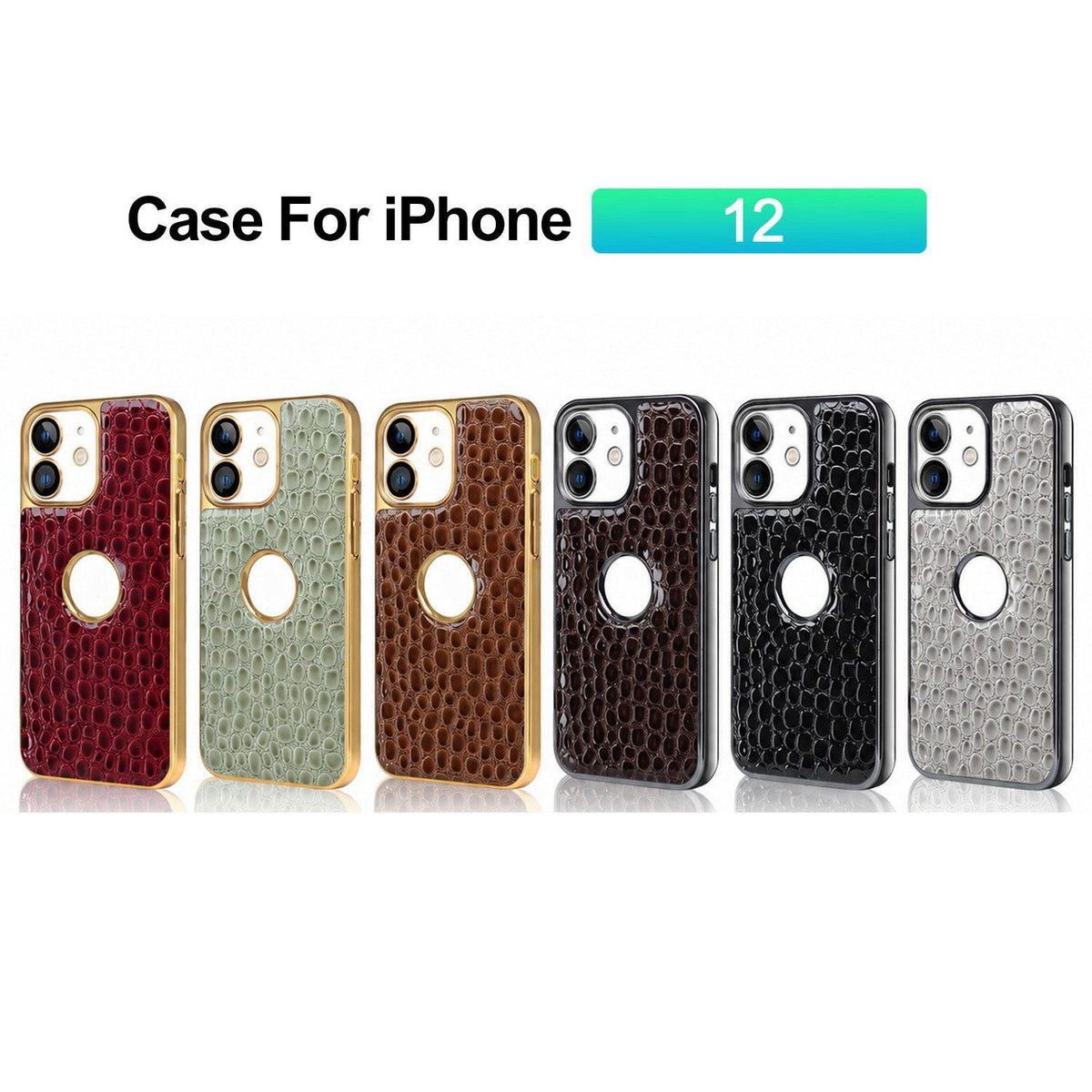 For iPhone 12 Pearl Crocodile Texture Electroplated Frame PC + Vegan Leather Phone Case - Gray - EDA009690116A