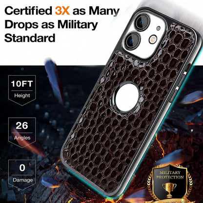 For iPhone 12 Pearl Crocodile Texture Electroplated Frame PC + Vegan Leather Phone Case - Dark Brown - EDA009690116B