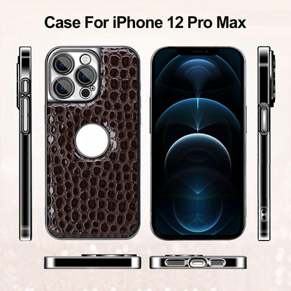 For iPhone 12 Pro Max Pearl Crocodile Texture Electroplated Frame PC + Vegan Leather Phone Case - Green - EDA009690117D