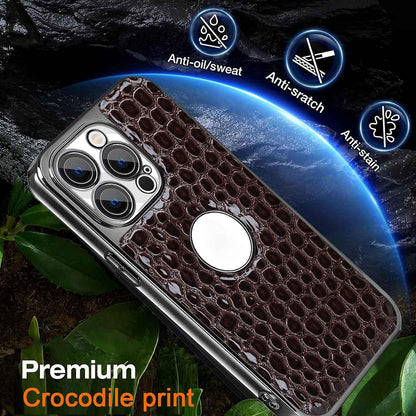 For iPhone 12 Pro Pearl Crocodile Texture Electroplated Frame PC + Vegan Leather Phone Case - Black - EDA009690118C