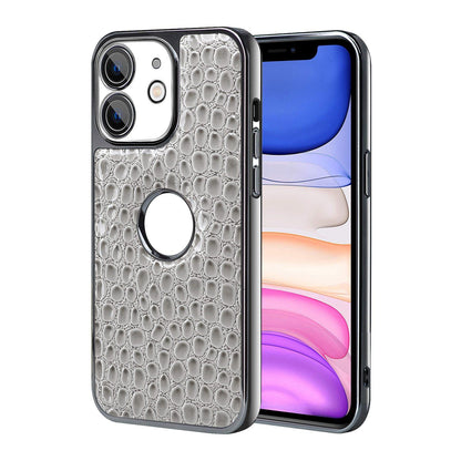 For iPhone 11 Pearl Crocodile Texture Electroplated Frame PC + Vegan Leather Phone Case - Gray - EDA009690119A
