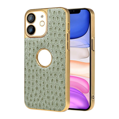 For iPhone 11 Pearl Crocodile Texture Electroplated Frame PC + Vegan Leather Phone Case - Green - EDA009690119D