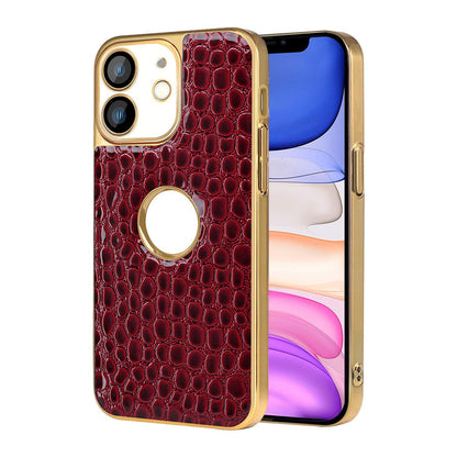 For iPhone 11 Pearl Crocodile Texture Electroplated Frame PC + Vegan Leather Phone Case - Red - EDA009690119F