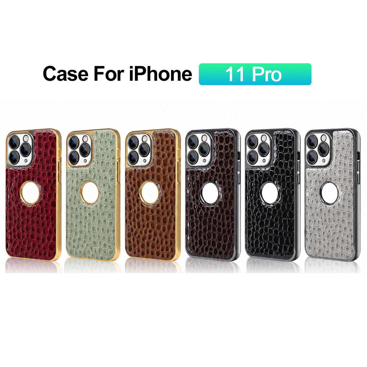 For iPhone 11 Pro Pearl Crocodile Texture Electroplated Frame PC + Vegan Leather Phone Case - Gray - EDA009690120A