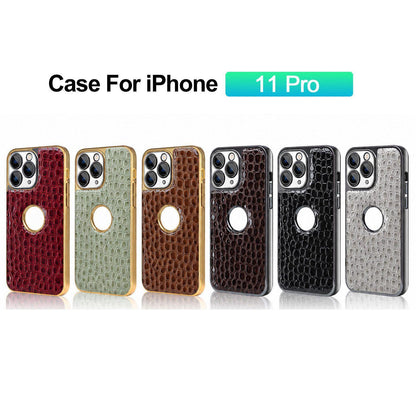 For iPhone 11 Pro Pearl Crocodile Texture Electroplated Frame PC + Vegan Leather Phone Case - Green - EDA009690120D