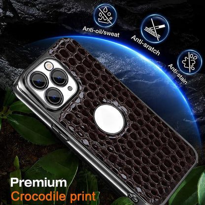 For iPhone 11 Pro Pearl Crocodile Texture Electroplated Frame PC + Vegan Leather Phone Case - Green - EDA009690120D