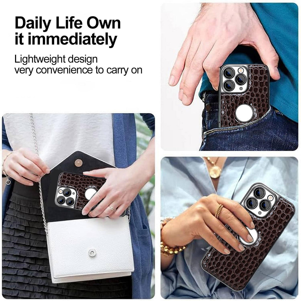 For iPhone 11 Pro Pearl Crocodile Texture Electroplated Frame PC + Vegan Leather Phone Case - Brown - EDA009690120E