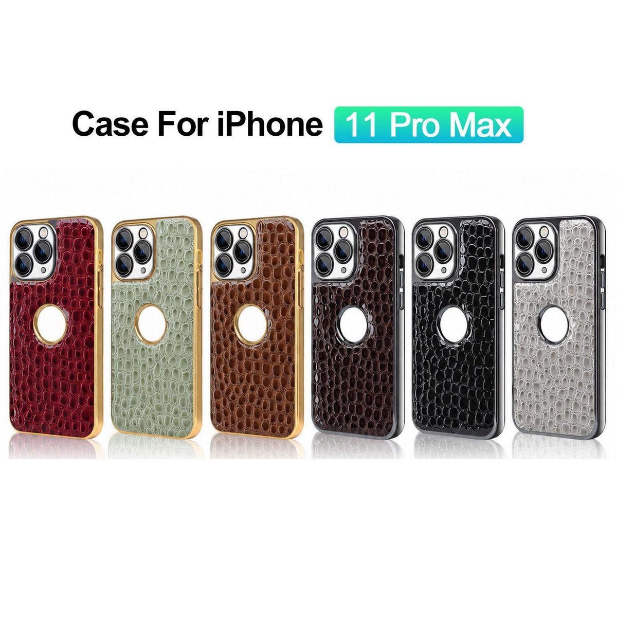 For iPhone 11 Pro Max Pearl Crocodile Texture Electroplated Frame PC + Vegan Leather Phone Case - Black - EDA009690121C