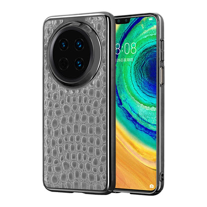 For Huawei Mate 30 Pearl Crocodile Texture Electroplated Frame PC + Vegan Leather Phone Case - Gray - EDA009690201A
