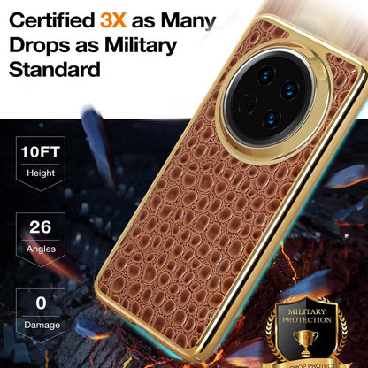 For Huawei Mate 30 Pearl Crocodile Texture Electroplated Frame PC + Vegan Leather Phone Case - Dark Brown - EDA009690201B