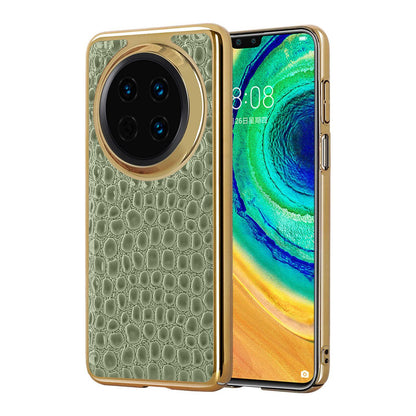 For Huawei Mate 30 Pearl Crocodile Texture Electroplated Frame PC + Vegan Leather Phone Case - Green - EDA009690201D