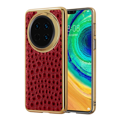 For Huawei Mate 30 Pearl Crocodile Texture Electroplated Frame PC + Vegan Leather Phone Case - Red - EDA009690201F