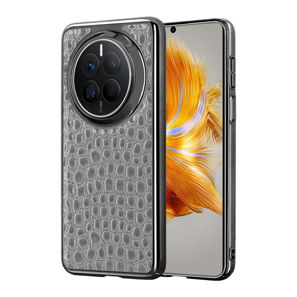 For Huawei Mate 50 Pearl Crocodile Texture Electroplated Frame PC + Vegan Leather Phone Case - Gray - EDA009690205A