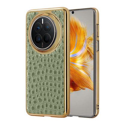 For Huawei Mate 50 Pearl Crocodile Texture Electroplated Frame PC + Vegan Leather Phone Case - Green - EDA009690205D