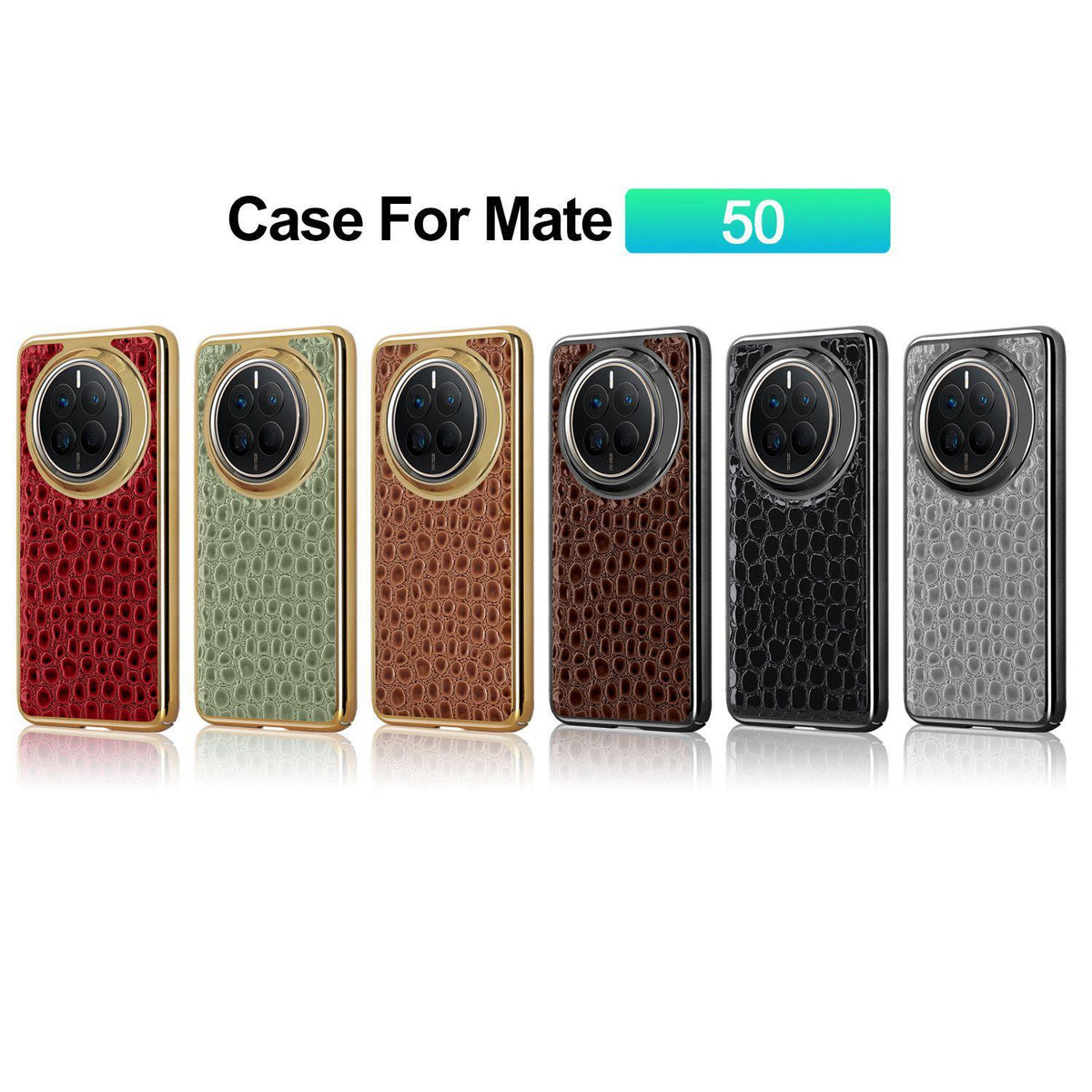 For Huawei Mate 50 Pearl Crocodile Texture Electroplated Frame PC + Vegan Leather Phone Case - Green - EDA009690205D
