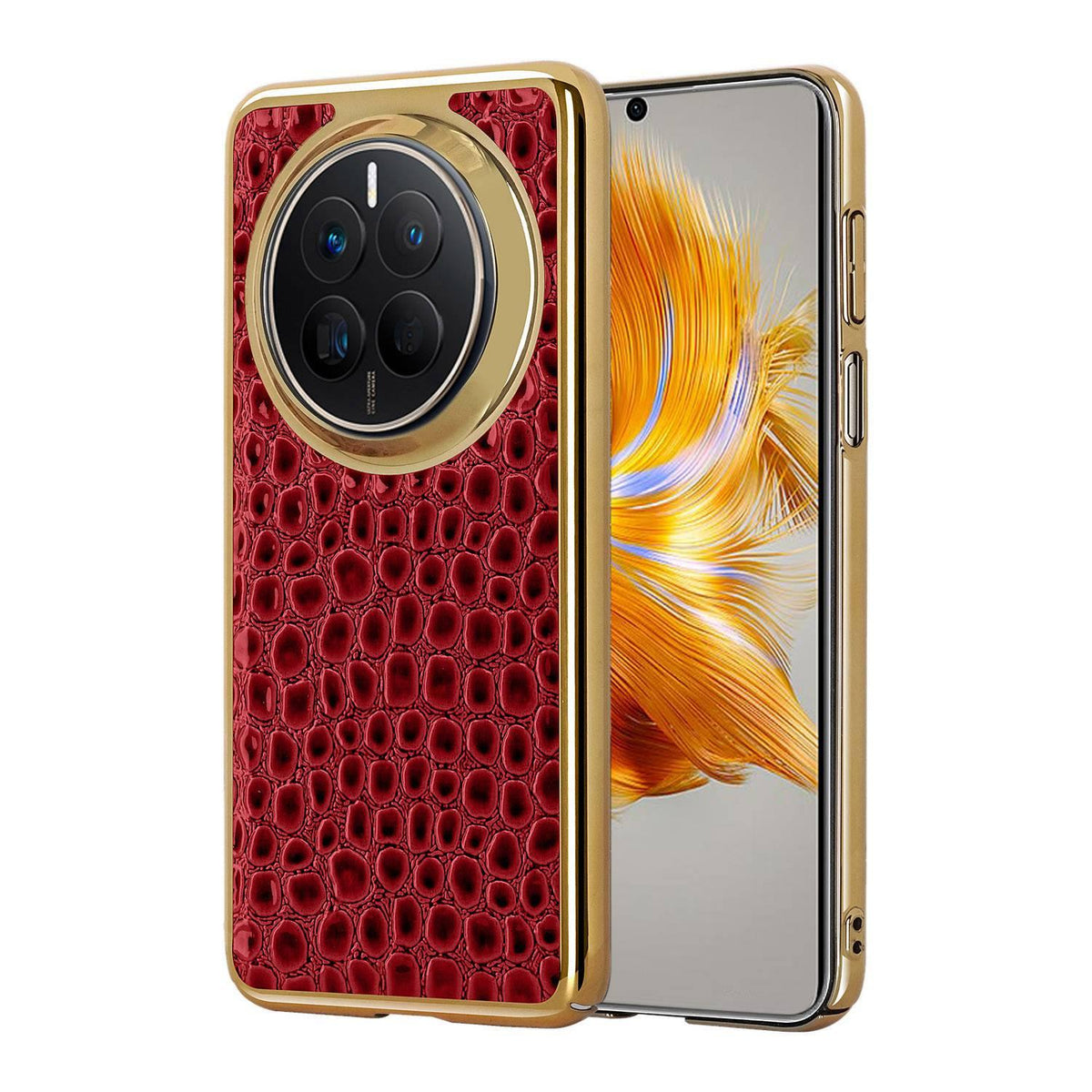 For Huawei Mate 50 Pearl Crocodile Texture Electroplated Frame PC + Vegan Leather Phone Case - Red - EDA009690205F