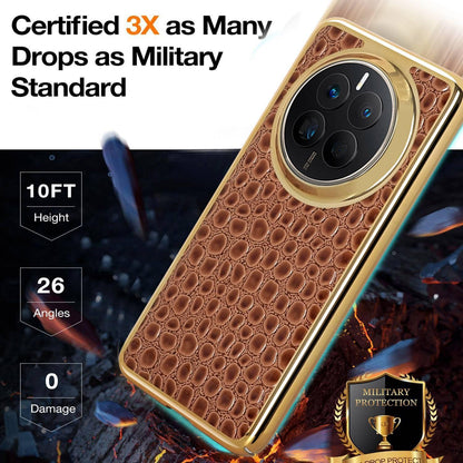 For Huawei Mate 50 Pearl Crocodile Texture Electroplated Frame PC + Vegan Leather Phone Case - Red - EDA009690205F