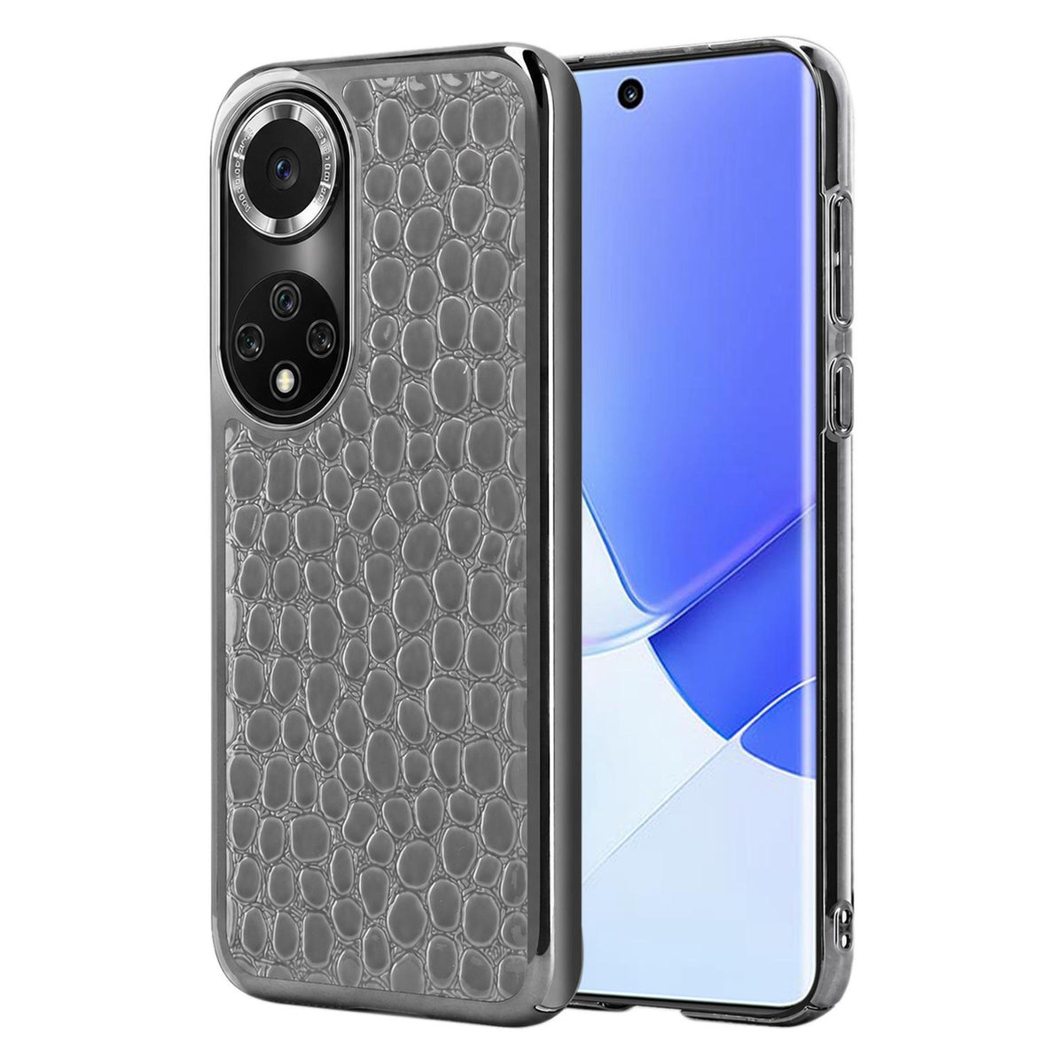 For Huawei nova 9 Pearl Crocodile Texture Electroplated Frame PC + Vegan Leather Phone Case - Gray - EDA009690211A