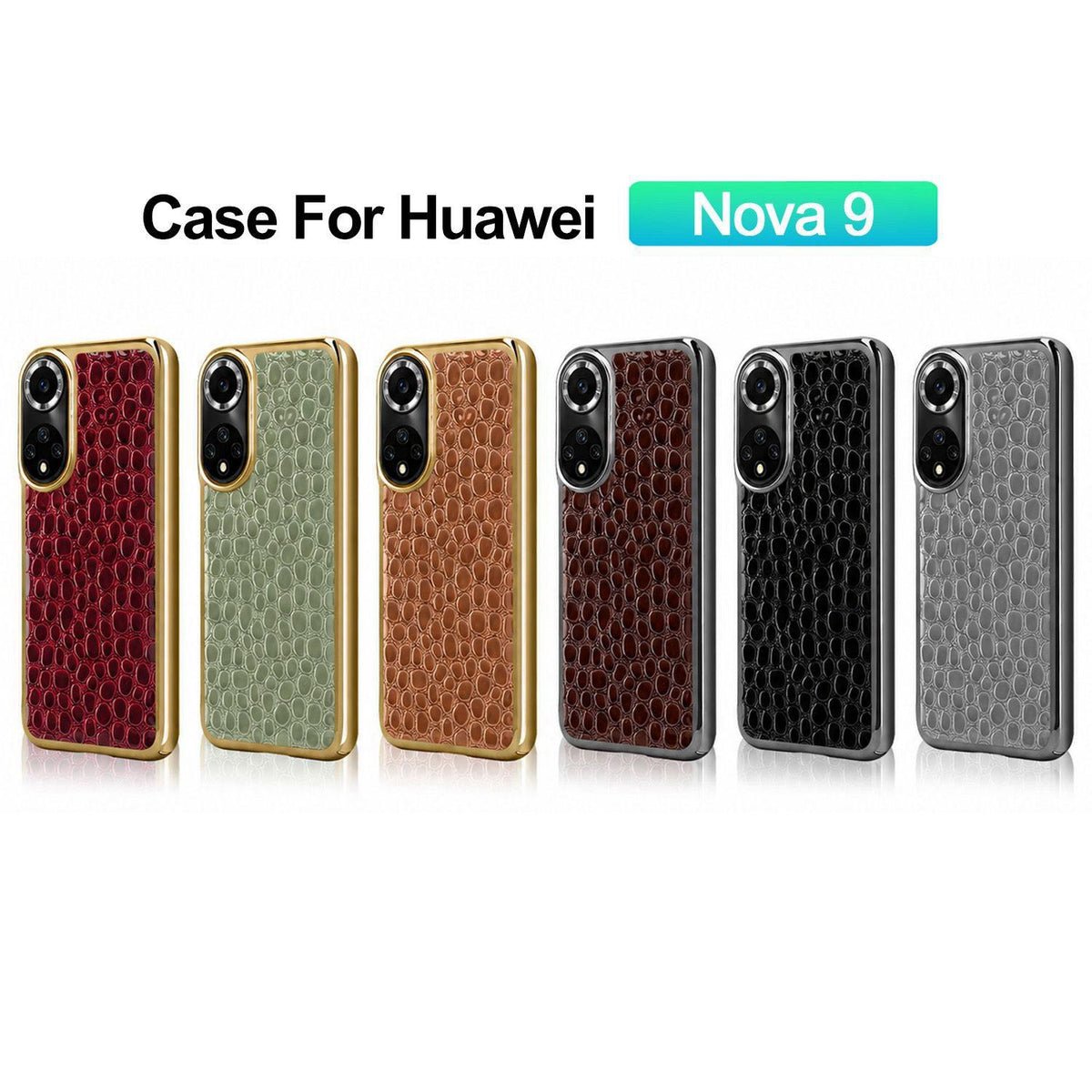 For Huawei nova 9 Pearl Crocodile Texture Electroplated Frame PC + Vegan Leather Phone Case - Gray - EDA009690211A