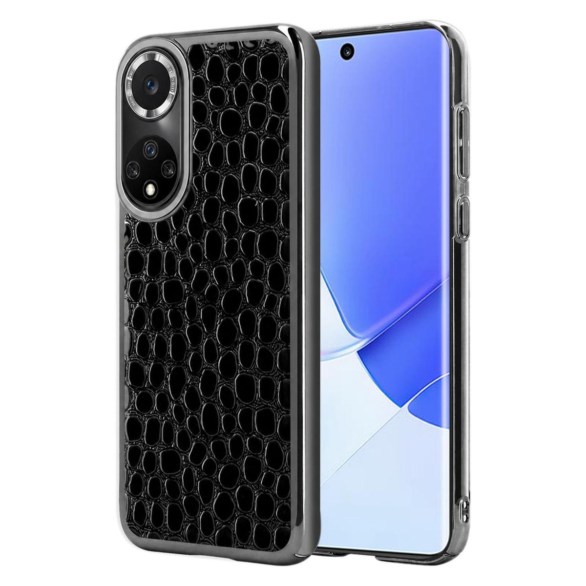 For Huawei nova 9 Pearl Crocodile Texture Electroplated Frame PC + Vegan Leather Phone Case - Black - EDA009690211C