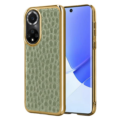 For Huawei nova 9 Pearl Crocodile Texture Electroplated Frame PC + Vegan Leather Phone Case - Green - EDA009690211D