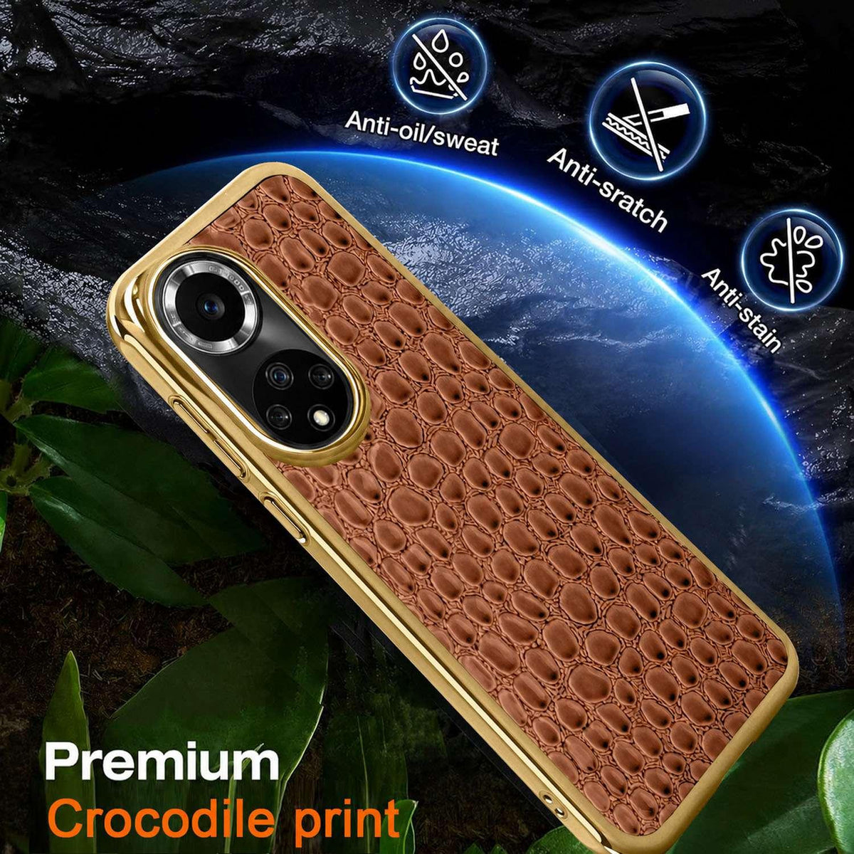 For Huawei nova 9 Pearl Crocodile Texture Electroplated Frame PC + Vegan Leather Phone Case - Green - EDA009690211D