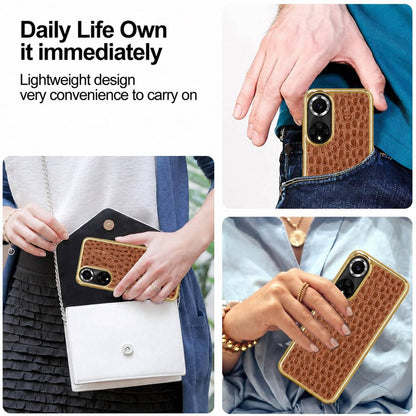 For Huawei nova 9 Pearl Crocodile Texture Electroplated Frame PC + Vegan Leather Phone Case - Brown - EDA009690211E