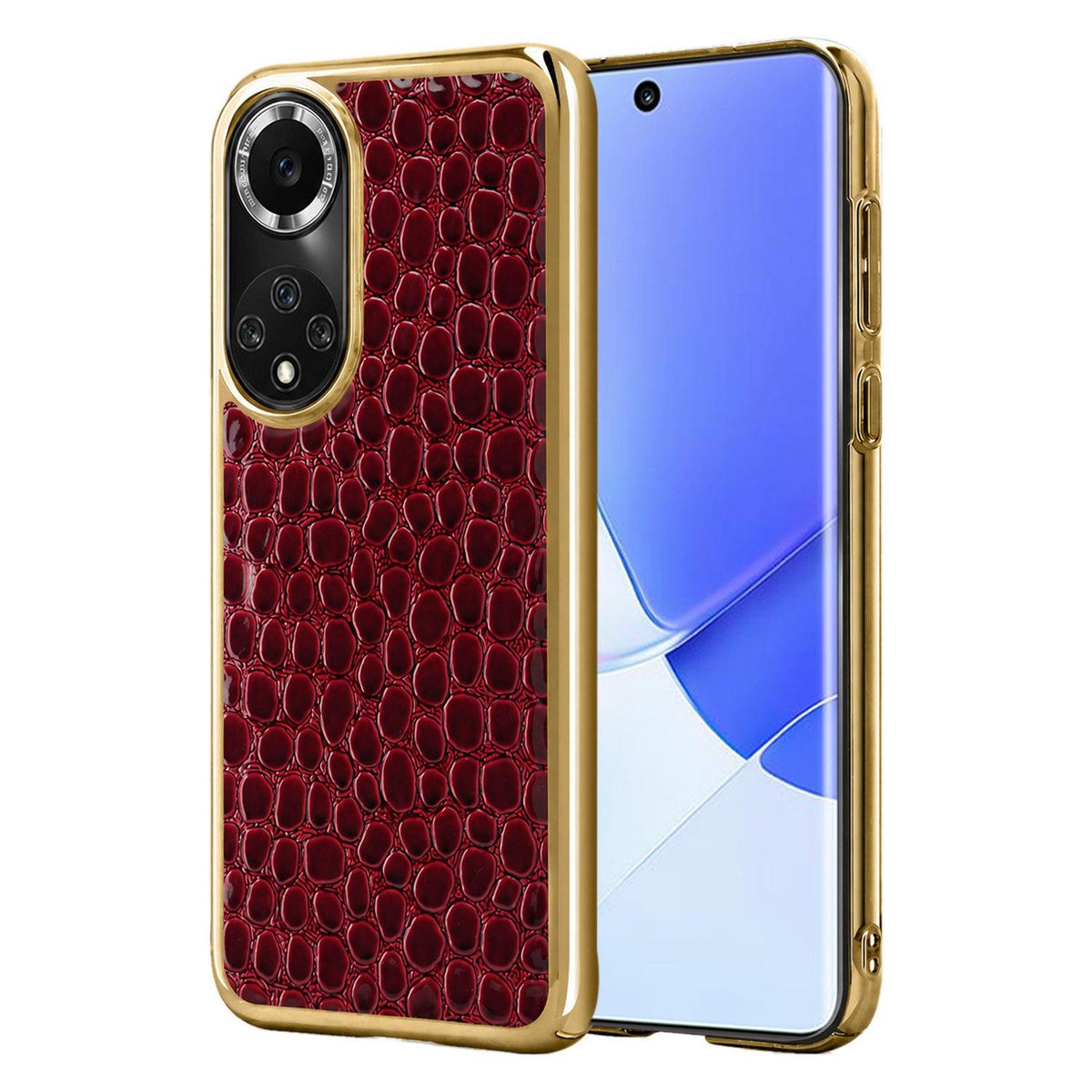 For Huawei nova 9 Pearl Crocodile Texture Electroplated Frame PC + Vegan Leather Phone Case - Red - EDA009690211F