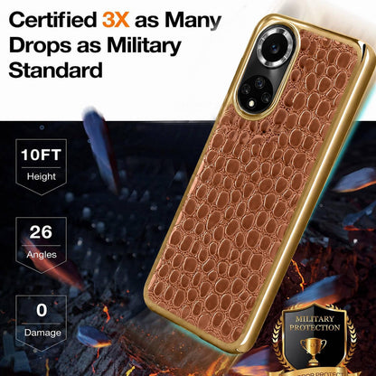 For Huawei nova 9 Pearl Crocodile Texture Electroplated Frame PC + Vegan Leather Phone Case - Red - EDA009690211F