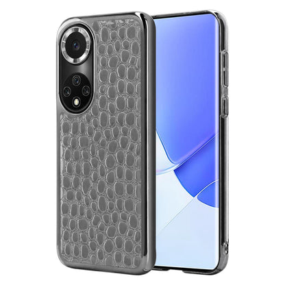 For Huawei nova 9 Pro Pearl Crocodile Texture Electroplated Frame PC + Vegan Leather Phone Case - Gray - EDA009690212A